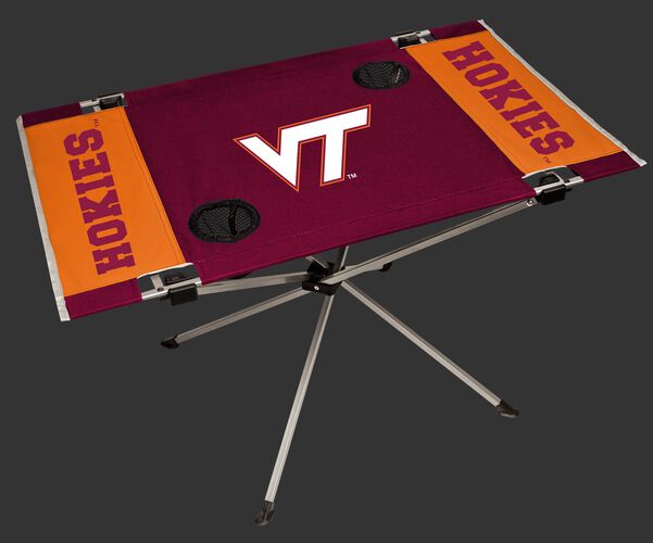 NCAA Virginia Tech Hokies Endzone table featuring team logos and team colors and two cup holders SKU #04053111111
