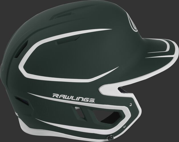 Right side of a two-tone matte dark green/white MACH helmet