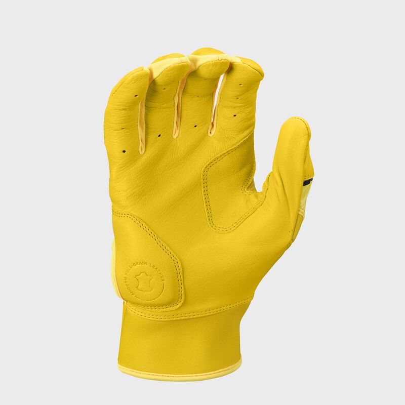 Palm of a yellow Rawlings Workhorse Batting glove