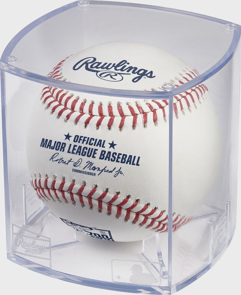 An Albert Pujols 700 home runs baseball in a clear display cube - SKU: RSGEA-ROMLBAP700-R loading=