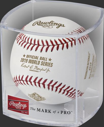 A WSBB19CHMP Washington Nationals 2019 World Series baseball in a clear display cube
