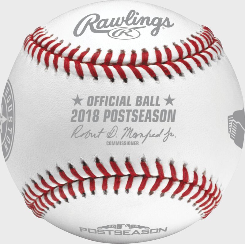 An official ALCS18DL 2018 American League Championship Series dueling baseball with the league commissioner's signature