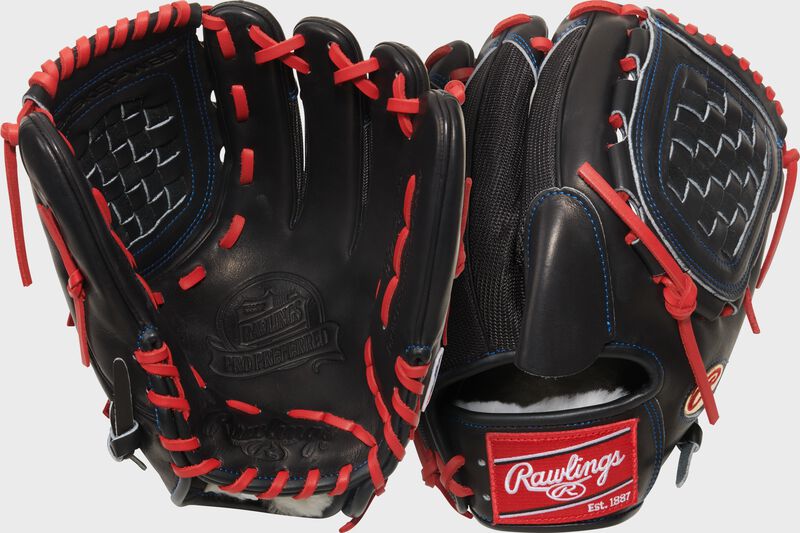 Two images showing the palm & back of a black Gameday 57 Series Zack Wheeler Pro Preferred Glove