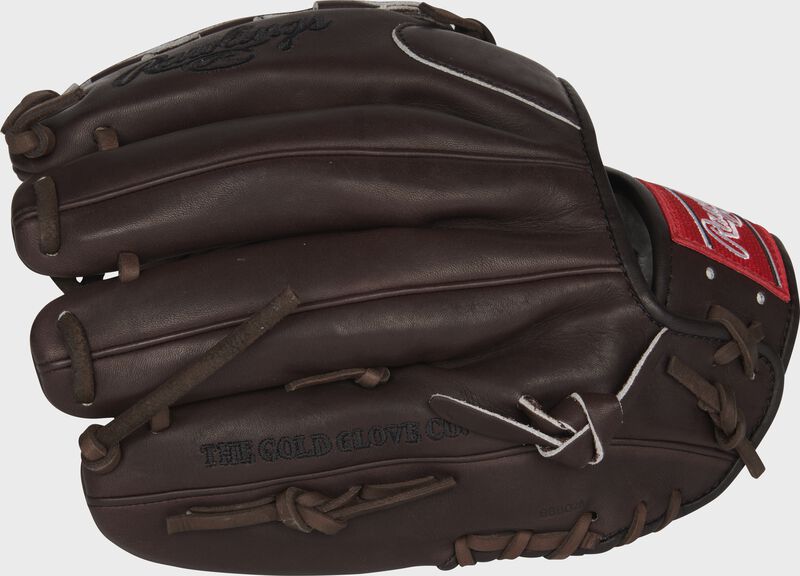 Back of a mocha Rawlings Pro Preferred 11.75-Inch infiel/pitcher's glove - SKU: PROS1175-12KMOPRO