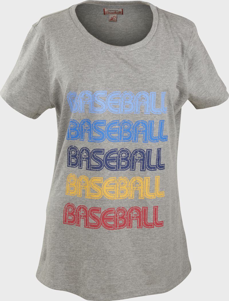 A heather gray Women's retro baseball crew neck shirt - SKU: P30297