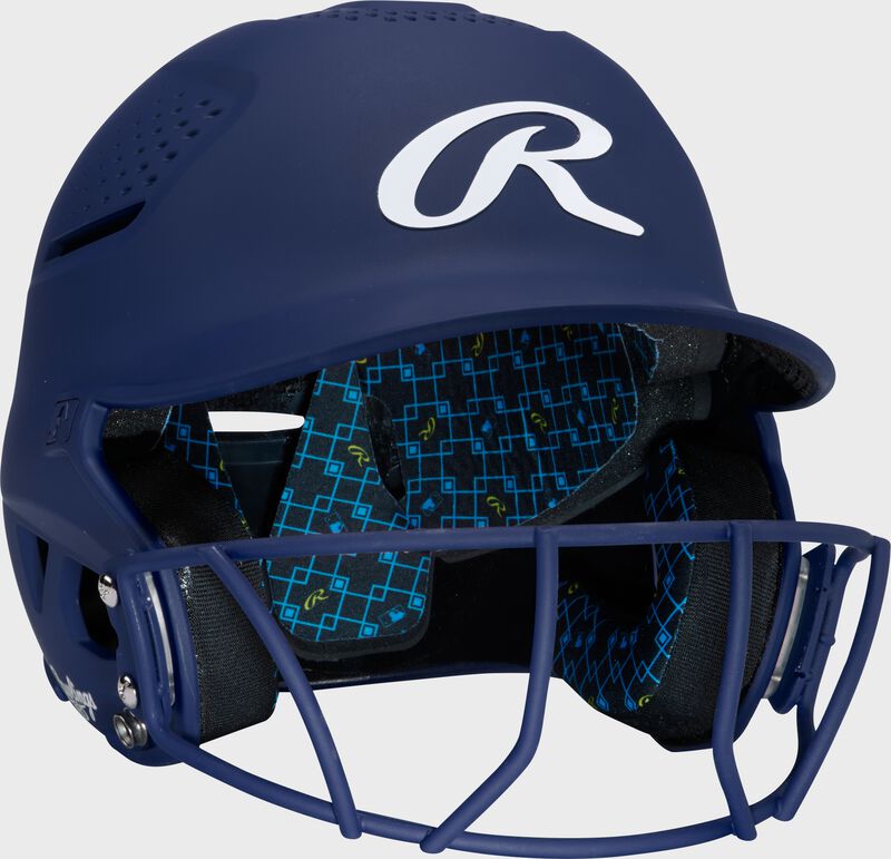 Front right of a navy Rawlings RX2 fastpitch batting helmet loading=