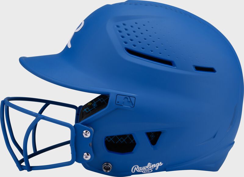 Left side of a royal Rawlings RX2 fastpitch batting helmet loading=