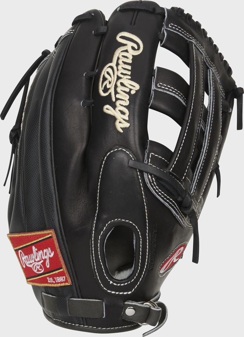 Black Speed Shell back of an exclusive Pro Preferred H-web outfield glove with a fastback design - SKU: PROS27HFSSPRO