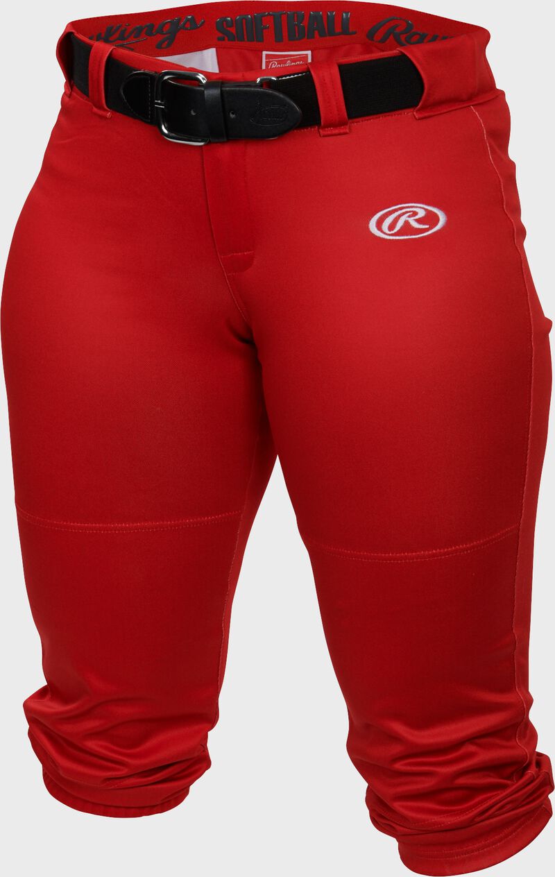 WLNCH scarlet Women's launch softball pants with a black belt