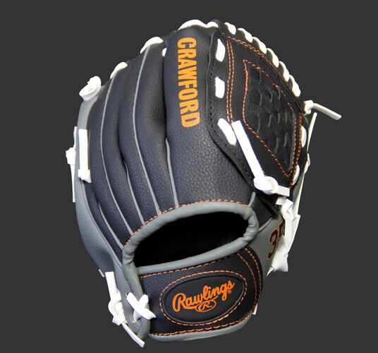 Back of a black MLBPA 9-inch Brandon Crawford player glove