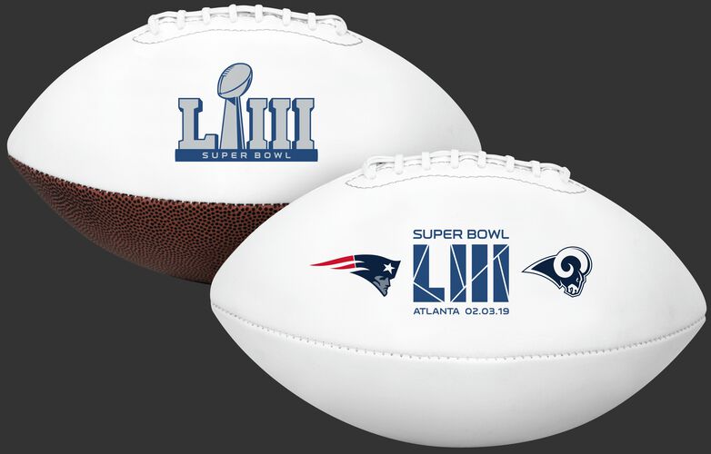 White Super Bowl 53 New England Patriots VS Los Angeles Rams Full Size Dueling Football With Team Logos and Super Bowl Logo SKU #06851102164