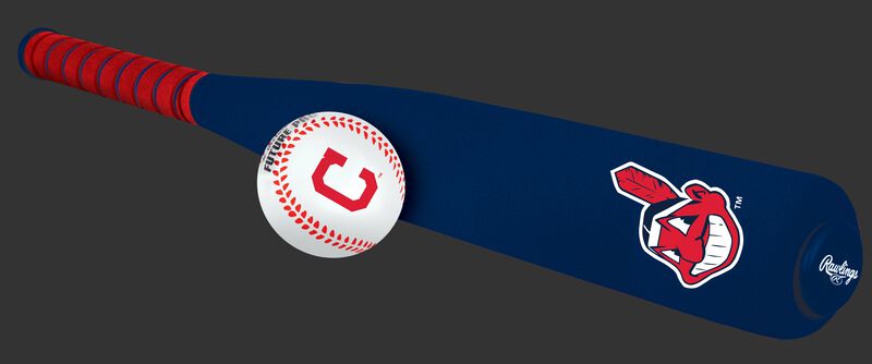 Side of Rawlings Cleveland Indians Foam Bat and Ball Set in Team Colors With Team Name and Logo On Front SKU #01860014111