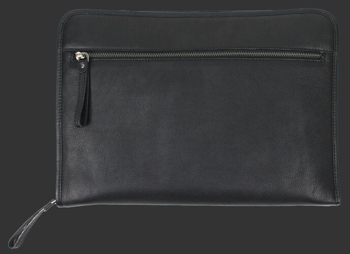Back of a black Rawlings rugged portfolio with a zippered compartment - SKU: V614-001