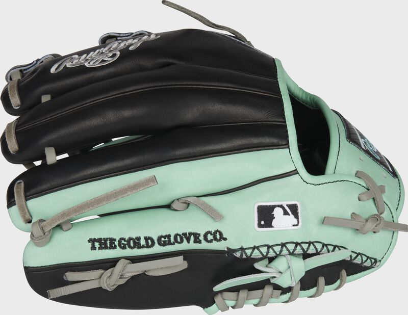 Pinky back view of mint and black Limited Edition Heart of the Hide ColorSync 5.0 Single Post Web glove