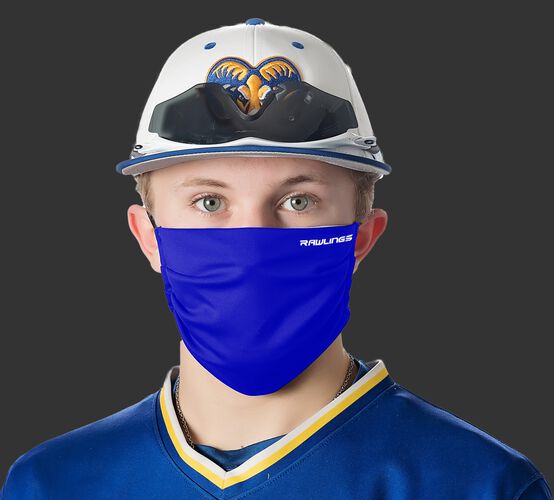 A player wearing a blue Performance wear ear loop mask - SKU: RMSKE-BLU