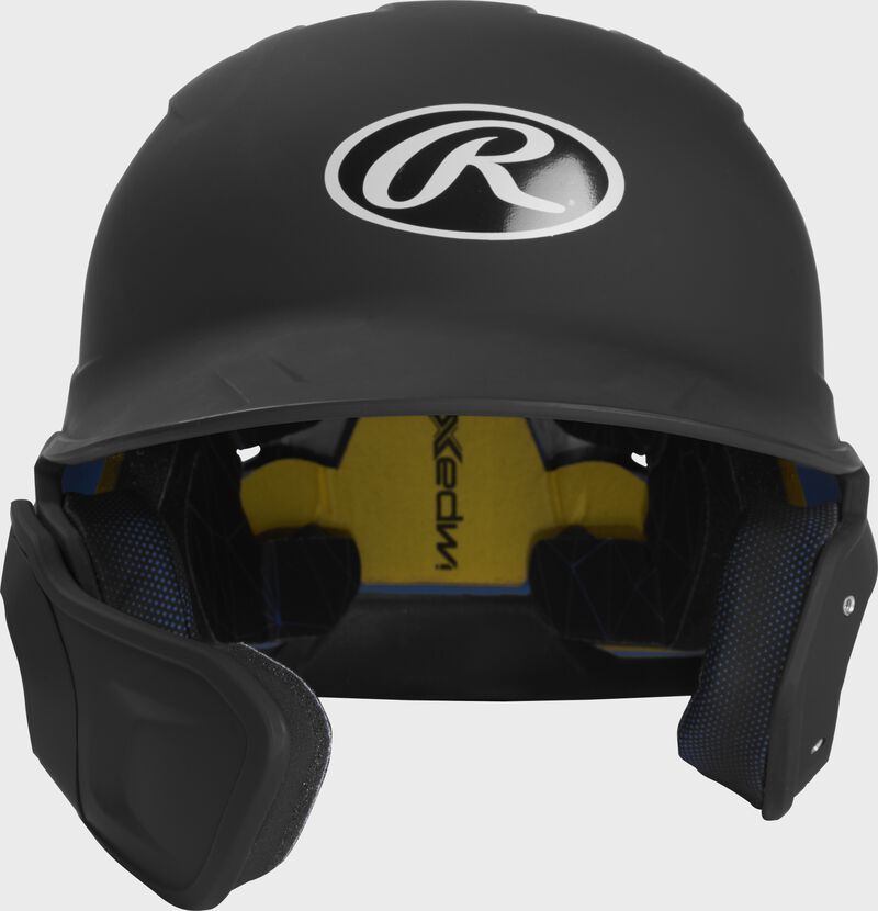 Front view of Mach Left Handed Batting Helmet with EXT Flap | 1-Tone, Black