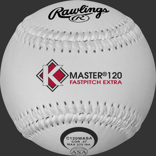 A white C120WASA K-Master official 12-inch softball with white stitching