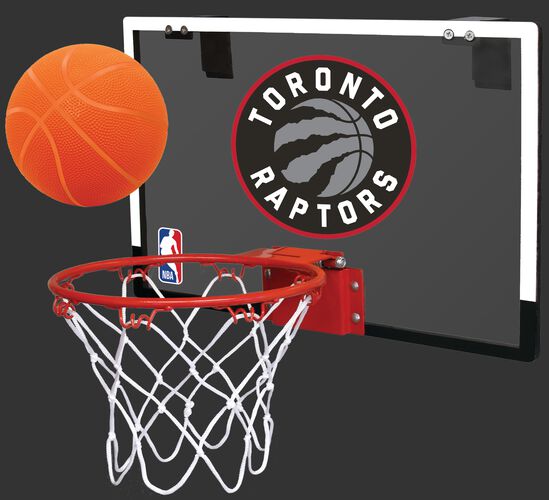 NBA Toronto Raptors Game On hoop set with the Raptors logo printed on the back and an orange ball SKU #00664197111