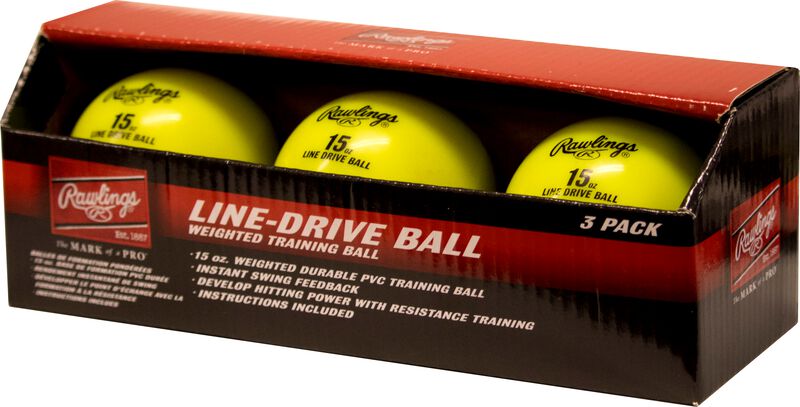 A three pack of yellow LDBALL line-drive training balls SKU #LDBALL3PK