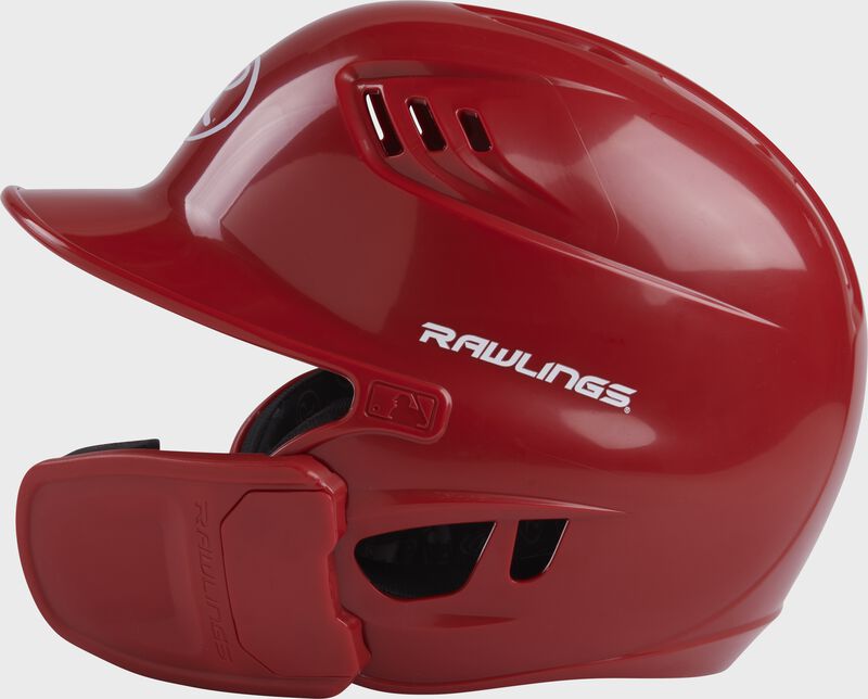 Left-side view of Scarlet R16 Reverse Clear Coat Batting Helmet | Junior & Senior - SKU: RSGR6R00