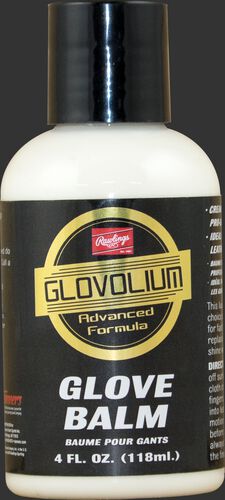 A bottle of Rawlings Glovolium Glove Balm for glove care and maintenance SKU #GLVBALM