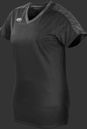 Front of Rawlings Women's Black Adult Short Sleeve Launch Jersey - SKU #WLNCHJ-DG-89
