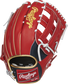Scarlet back of a Ronald Acuña Jr. Pro Preferred glove with a red Rawlings patch - SKU: PROSRA13 image number null