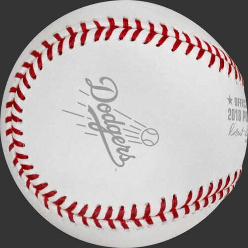 The Los Angeles Dodgers logo stamped on the NLCS18CHMP 2018 NLCS champs baseball