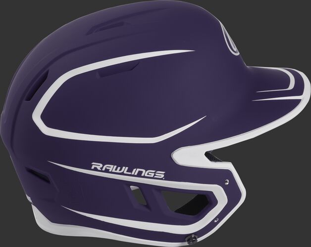 Right side of a two-tone matte purple/white MACH helmet