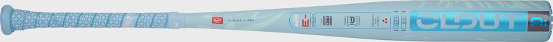 A blue 2025 Rawlings Clout AI BBCOR Bat
