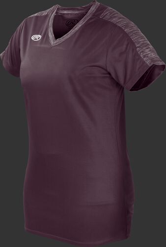 Front of Rawlings Women's Maroon Adult Short Sleeve Launch Jersey - SKU #WLNCHJ-DG-89