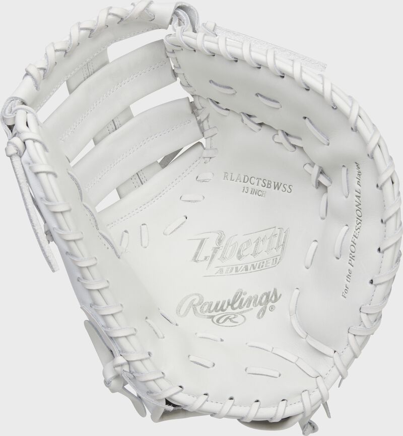 White palm of a Rawlings Liberty Advanced Color Series 1st base mitt with white laces - SKU: RLADCTSBWSS