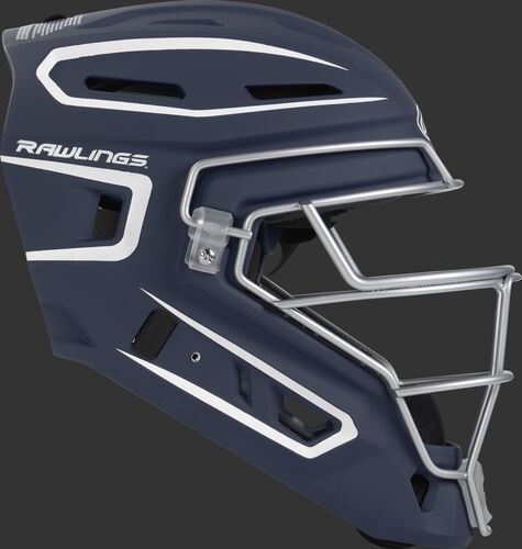Right side of a navy CHV27J Velo 2.0 youth size catcher's helmet