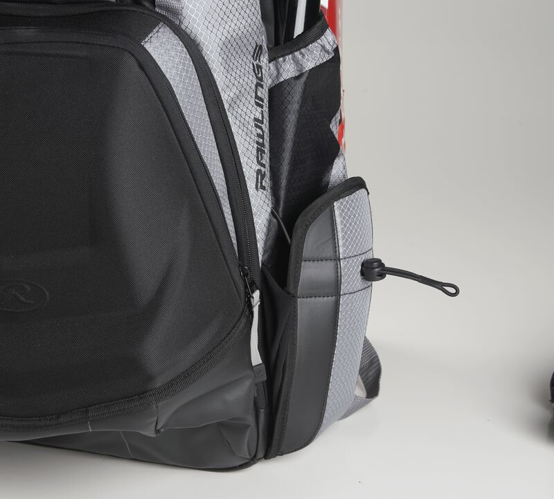 Left side compartment on a Rawlings R1000 Gold Glove backpack