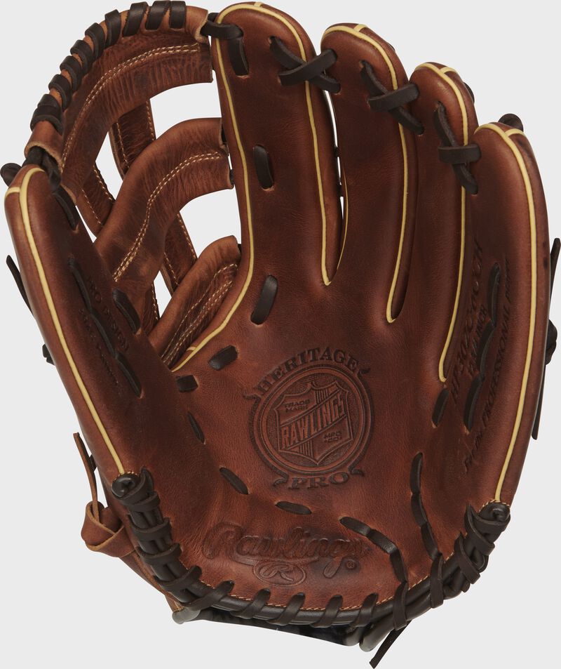 Chocolate palm of a Rawlings Heritage Pro outfield glove - SKU: HP302C-6CCH
