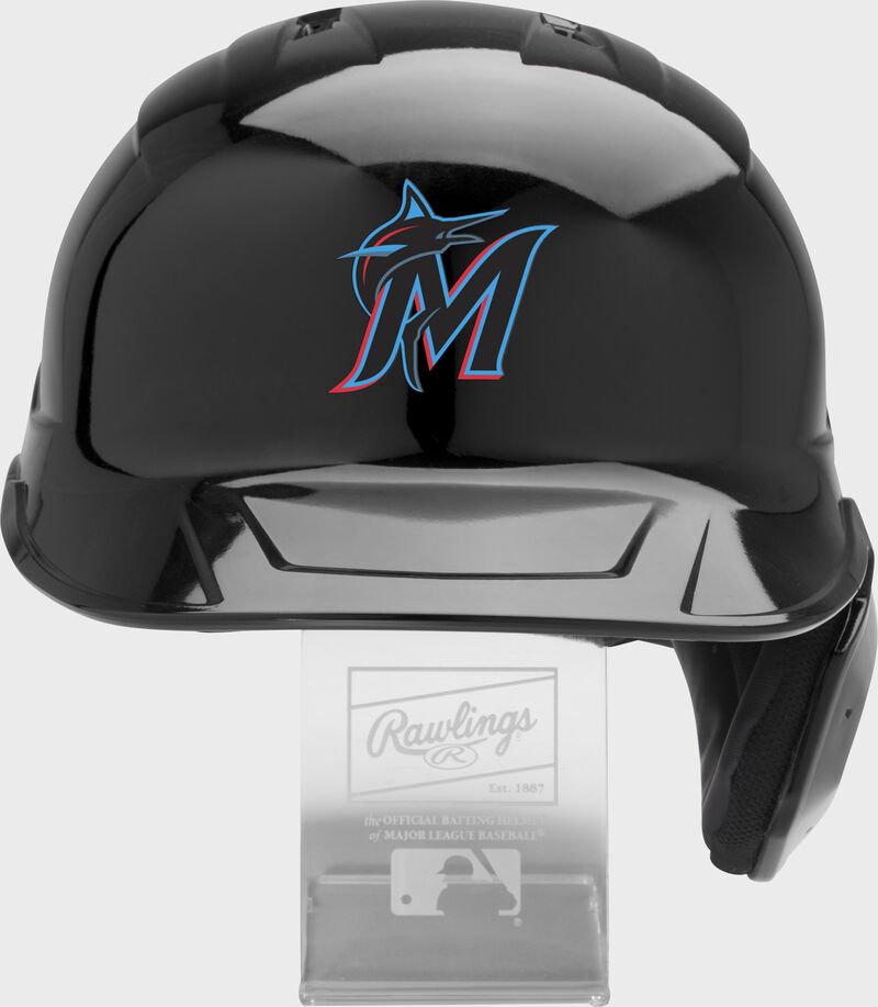 Front of a Miami Marlins replica helmet - SKU: MLBMR-MIA