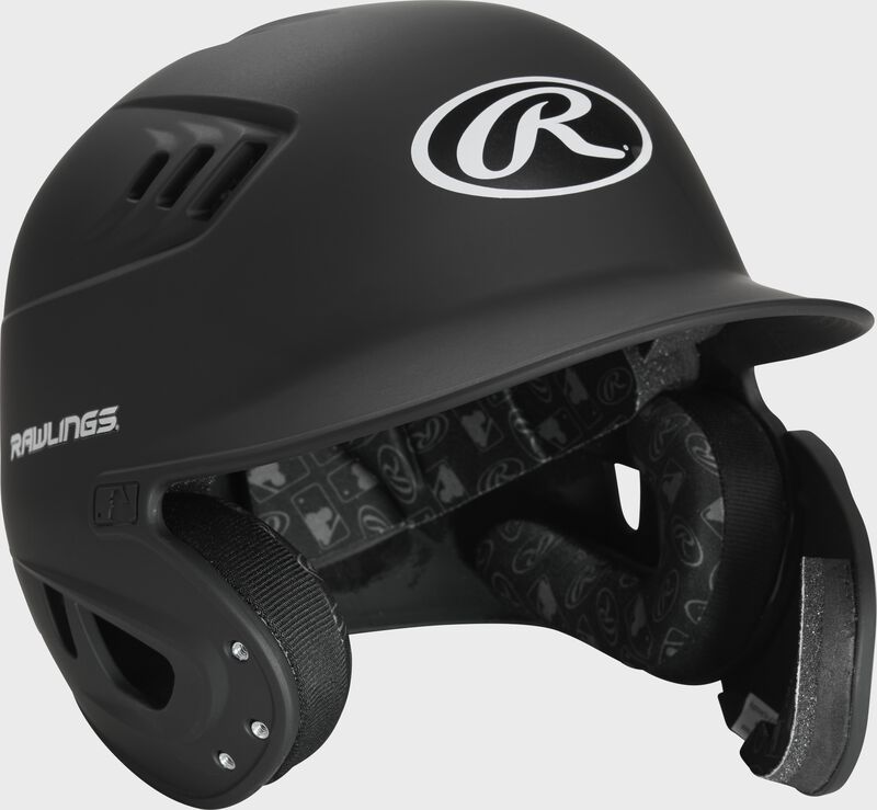 Front right-side view of Rawlings Velo Batting Helmet with REXT Flap - SKU: R6E07R loading=