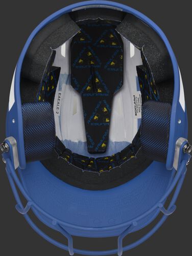 Black foam padding on the inside of a Rawlings Mach fastpitch helmet - SKU: MSB13S-W/R