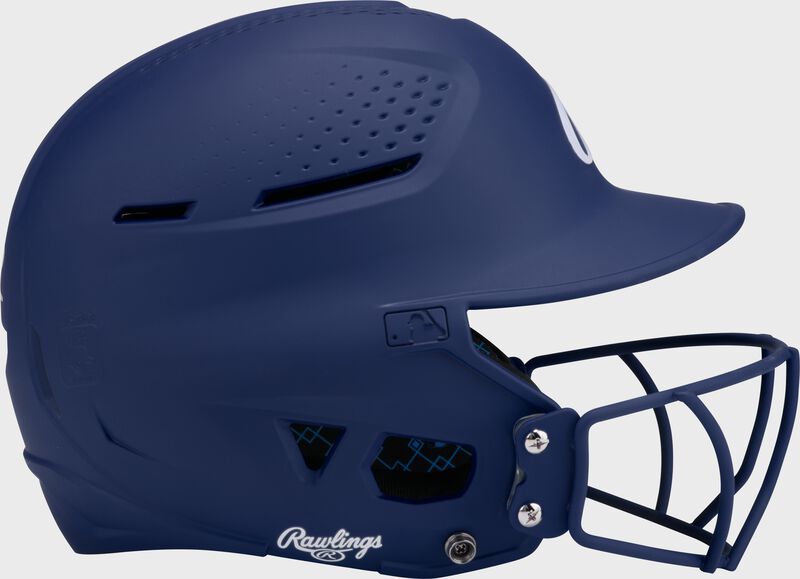 Right side of a navy Rawlings RX2 fastpitch batting helmet loading=