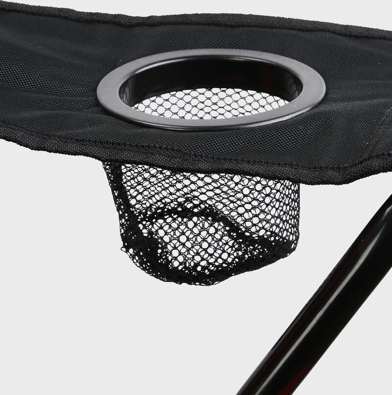 Mesh cup holder on the arm rest of a Rawlings high back chair - SKU: 00184043511