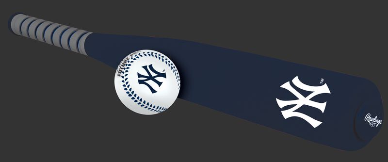 Side of Rawlings New York Yankees Foam Bat and Ball Set in Team Colors With Team Name and Logo On Front SKU #01860030111