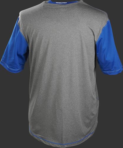 Back of a gray Rawlings Hurler short sleeve shirt with royal sleeves - SKU: HSSP-GR/R