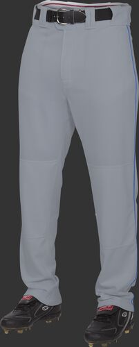 Front of Rawlings Blue Gray/Royal Youth Semi-Relaxed Piped Pant - SKU #YPRO150P-BG/DG-90