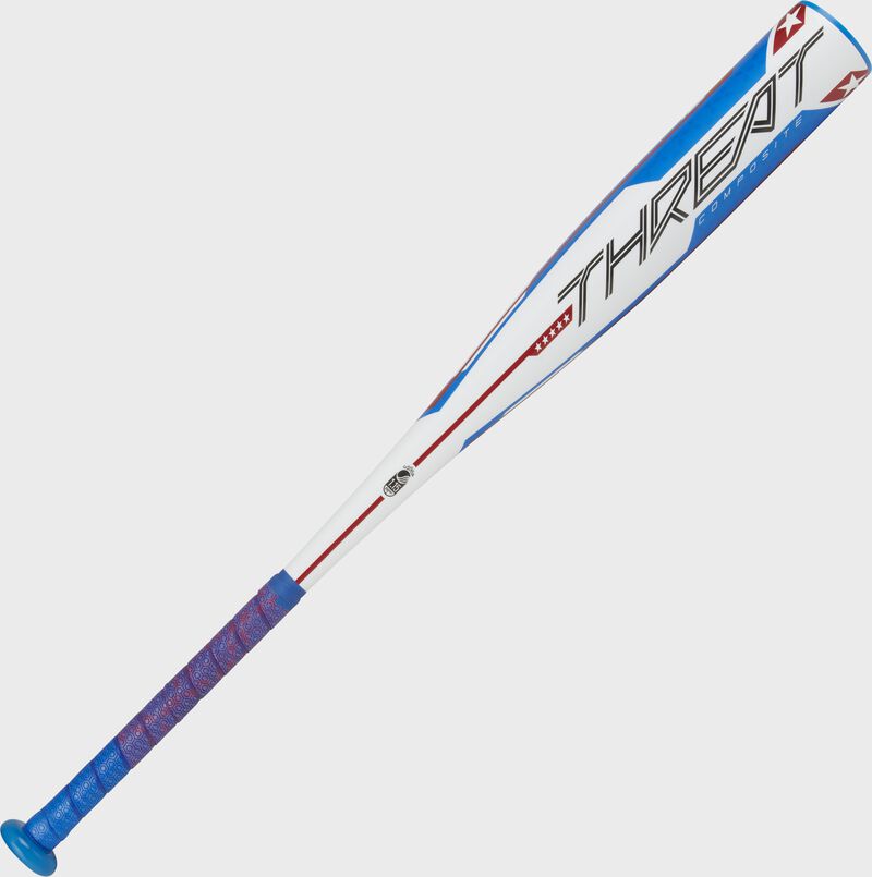 A Rawlings white and blue 2022 Threat -12 USSSA baseball bat - SKU: UT1T12