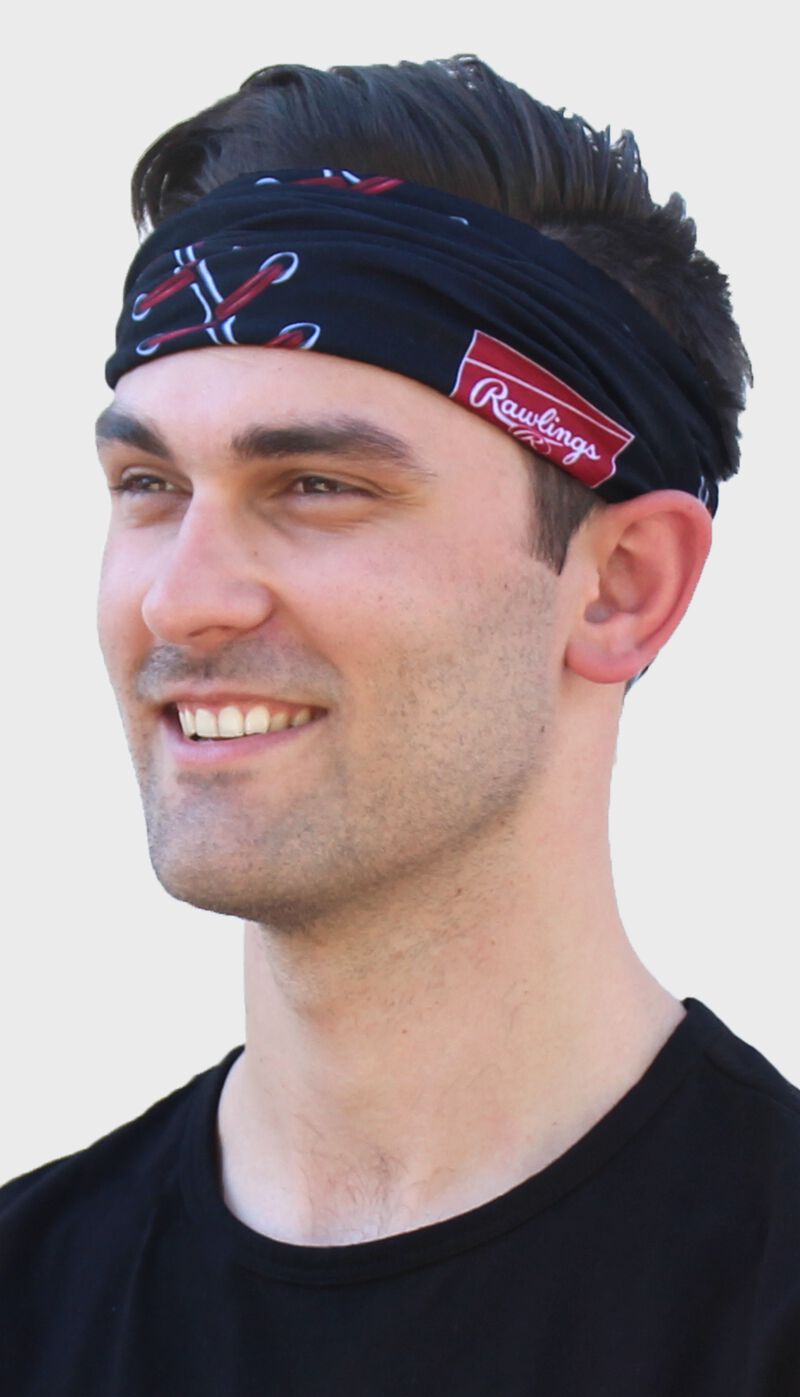 A guy wearing a black stitch multi-functional neck gaiter as a head band - SKU: RC40001-001 loading=