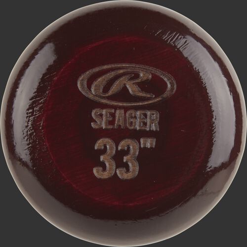 Maroon knob of a CS5PL Rawlings Corey Seager wood bat