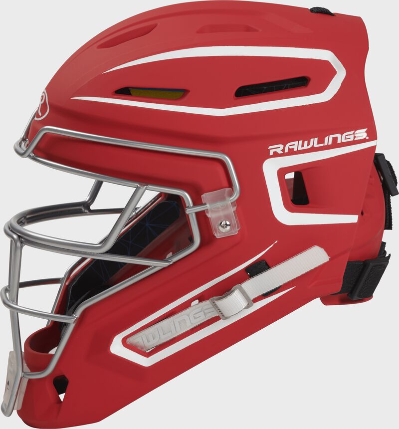 Left-side view of Rawlings Mach Catcher's Helmet - SKU: CHMCH