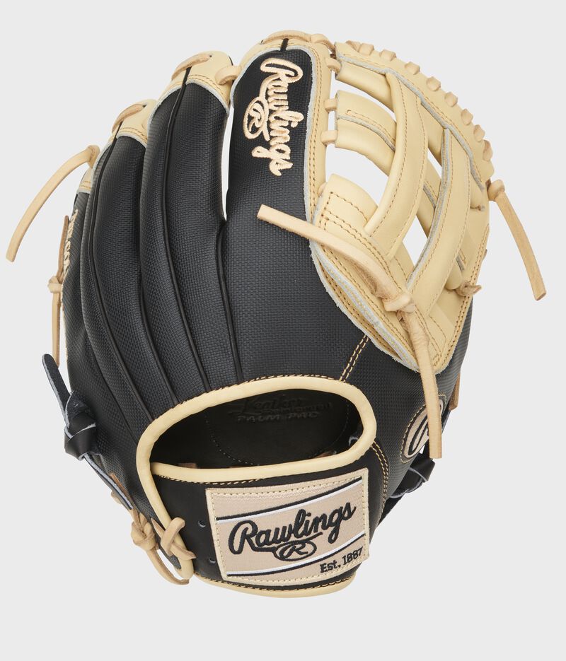 Black Speed Shell back of a Heart of the Hide H-web glove with a camel Rawlings patch - SKU: PRO206-6CBSS