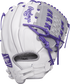 Back of a white/purple Liberty Advanced 12.5-Inch basket web glove with a pull strap back - SKU: RLA125-18WPG image number null