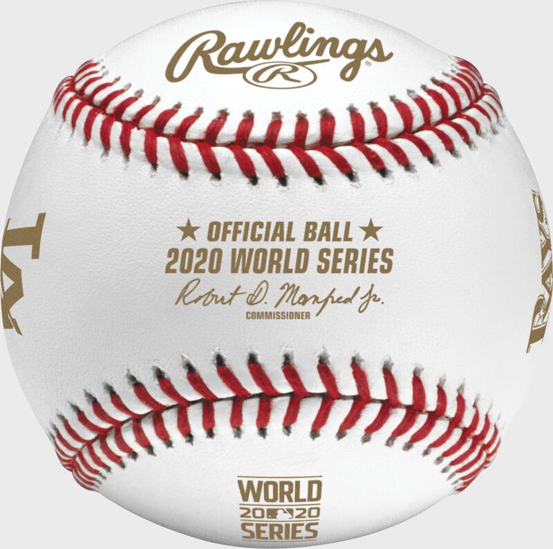 A 2020 World Series dueling baseball with gold stamping and the Official Ball of MLB stamp - SKU: EA-WSBB20DL-R